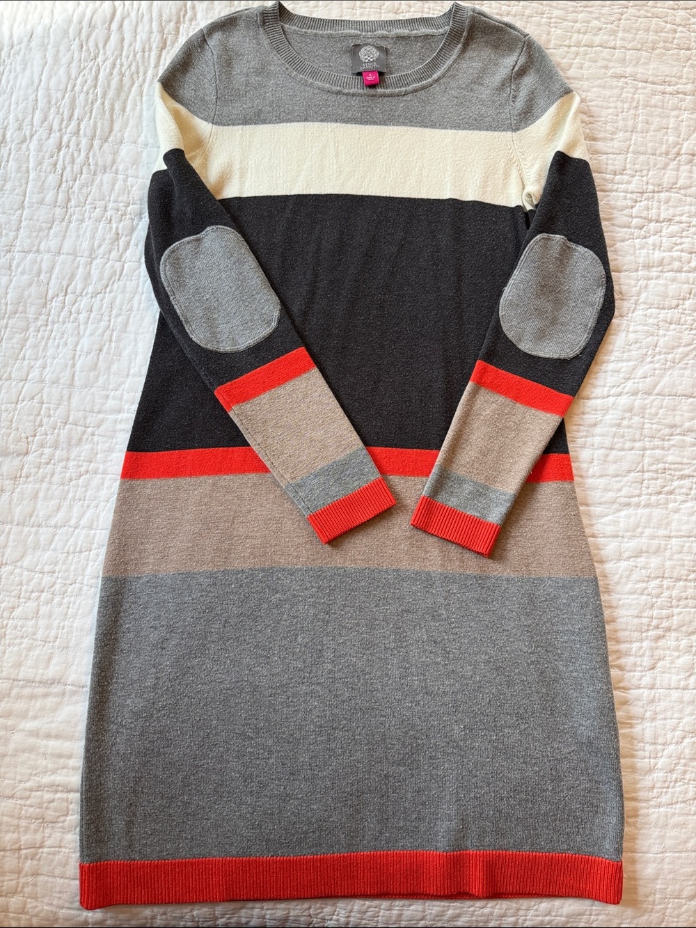 Vince Camuto Striped Long-Sleeve Knit Dress in Gray, Black, Cream & Orange